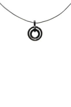 Swarovski - Silver Double Circle Jeweled Pendant Necklace