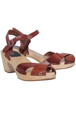 Swedish Hasbeens - Brown Leather Strappy Heeled Sandal Sz 9
