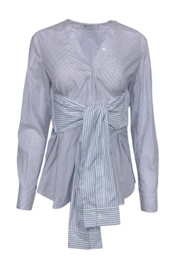 T by Alexander Wang - Blue & White Striped Avant-Garde Blouse Sz 0