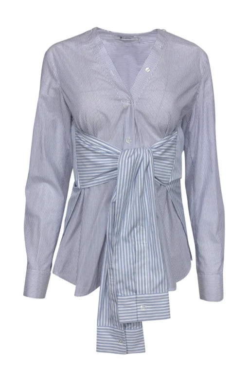 T by Alexander Wang - Blue & White Striped Avant-Garde Blouse Sz 0