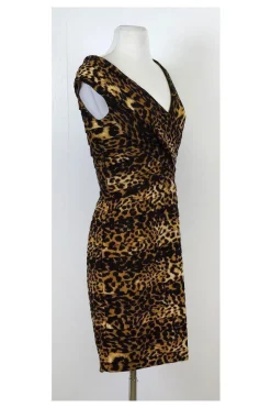 Tadashi Shoji - Gathered Animal Print Body Con Dress Sz S