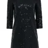 Tahari - Black Sequin Shift Dress w/ Quarter Sleeves Sz XS