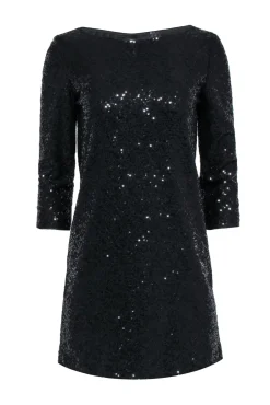 Tahari - Black Sequin Shift Dress w/ Quarter Sleeves Sz XS