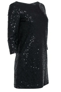 Tahari - Black Sequin Shift Dress w/ Quarter Sleeves Sz XS