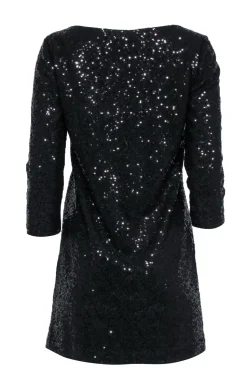 Tahari - Black Sequin Shift Dress w/ Quarter Sleeves Sz XS