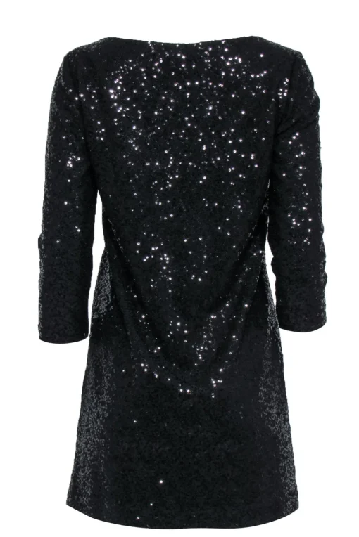 Tahari - Black Sequin Shift Dress w/ Quarter Sleeves Sz XS