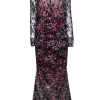 Talbot Runhof - Black & Pink Embroidered Overlay Gown Sz 6