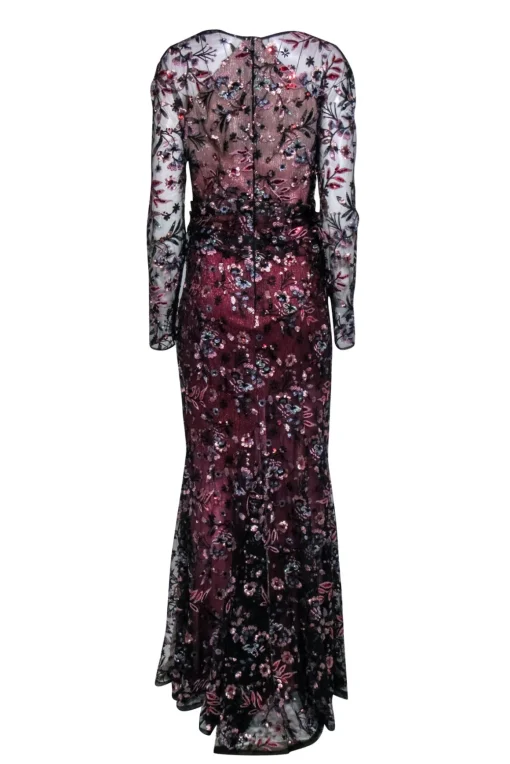 Talbot Runhof - Black & Pink Embroidered Overlay Gown Sz 6