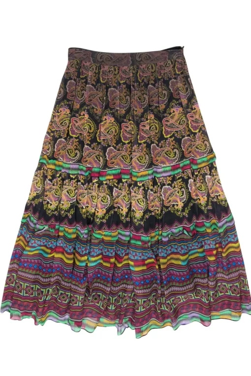 Tanvi Kedia for Anthropologie - Black & Multicolor Paisley Print Tiered Skirt w/ Beading & Sequins Sz 4