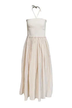 Tanya Taylor - Beige & Cream Ribbed Knit Halter Dress Sz M