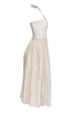 Tanya Taylor - Beige & Cream Ribbed Knit Halter Dress Sz M