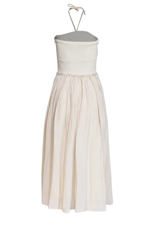 Tanya Taylor - Beige & Cream Ribbed Knit Halter Dress Sz M