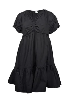 Tanya Taylor - Black Cotton Blend Babydoll Dress w/ Ruffled Trim Sz S