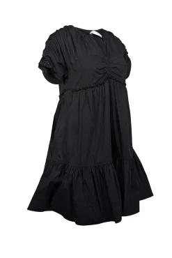 Tanya Taylor - Black Cotton Blend Babydoll Dress w/ Ruffled Trim Sz S