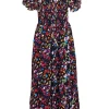 Tanya Taylor - Black w/ Rainbow Confetti Print Silk Midi Dress Sz S
