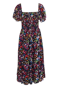 Tanya Taylor - Black w/ Rainbow Confetti Print Silk Midi Dress Sz S