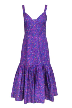 Tanya Taylor - Blue & Pink Floral Print Sleeveless Midi Dress Sz 4