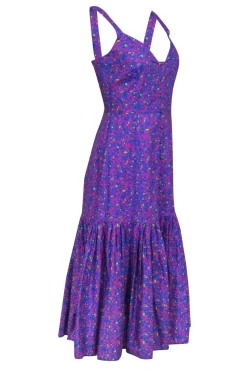 Tanya Taylor - Blue & Pink Floral Print Sleeveless Midi Dress Sz 4