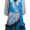 Tanya Taylor - Blue, White, & Navy Tie Dye Floral Print Silk Blend Dress Sz 8