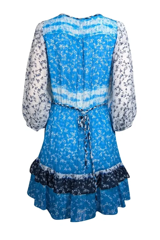 Tanya Taylor - Blue, White, & Navy Tie Dye Floral Print Silk Blend Dress Sz 8