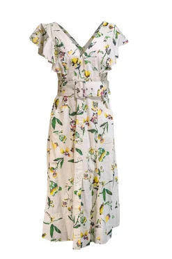 Tanya Taylor - Ivory, Yellow, Green, & Purple Floral Print Dress Sz 6