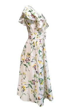 Tanya Taylor - Ivory, Yellow, Green, & Purple Floral Print Dress Sz 6