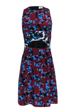Tanya Taylor - Maroon & Multi Color Print Cut Out Dress Sz 2