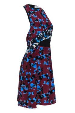 Tanya Taylor - Maroon & Multi Color Print Cut Out Dress Sz 2