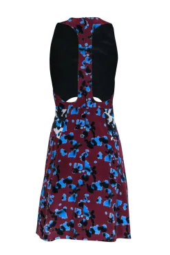 Tanya Taylor - Maroon & Multi Color Print Cut Out Dress Sz 2