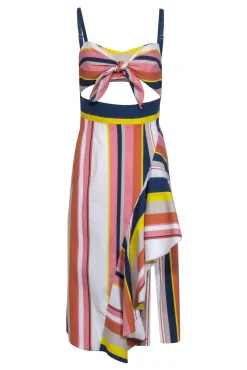 Tanya Taylor - Navy Multicolored Striped Midi Dress Sz 0