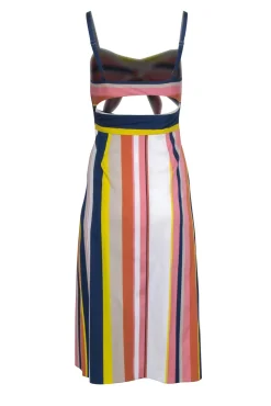 Tanya Taylor - Navy Multicolored Striped Midi Dress Sz 0