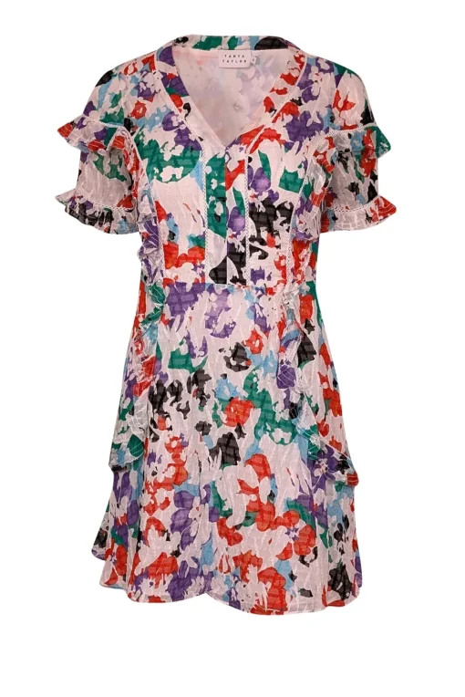 Tanya Taylor - White & Multi Color Print Silk Blend Dress Sz 0
