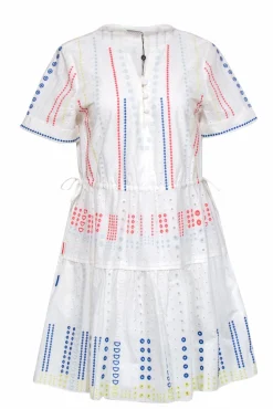 Tanya Taylor - White Cotton Eyelet Dress w/ Colorful Embroidery Detail Sz 6