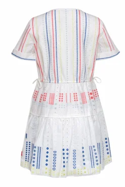 Tanya Taylor - White Cotton Eyelet Dress w/ Colorful Embroidery Detail Sz 6