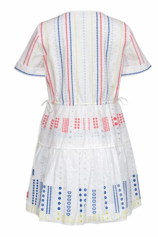 Tanya Taylor - White Cotton Eyelet Dress w/ Colorful Embroidery Detail Sz 6