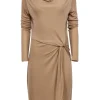 Ted Baker - Beige Ribbed Cowl Neckline Dress Sz 6