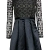 Ted Baker - Black & Gold Floral Lace Long Sleeve Fit & Flare Dress Sz 0
