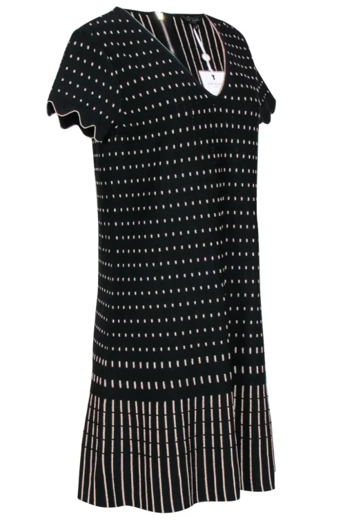Ted Baker - Black & Gold Patterned Short Sleeve Knit Dress Sz 10