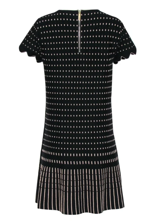 Ted Baker - Black & Gold Patterned Short Sleeve Knit Dress Sz 10