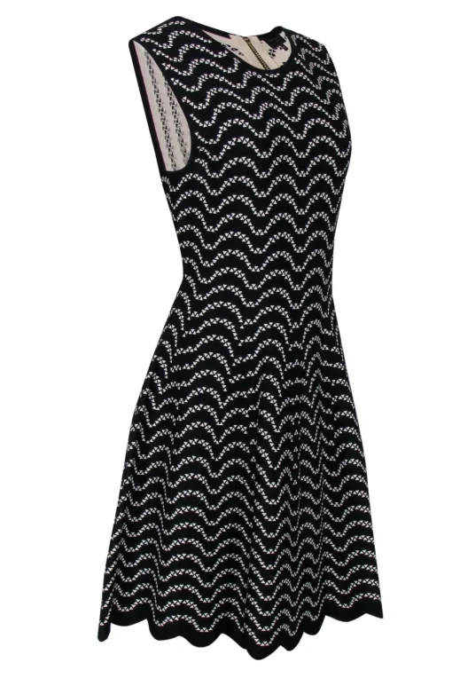 Ted Baker - Black & White Patterned Knit Bodycon Dress Sz 10