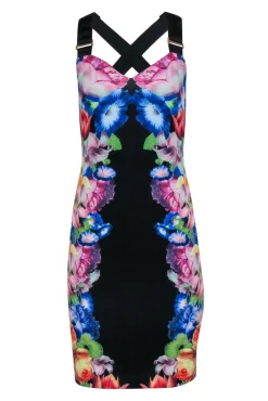 Ted Baker - Black Fitted Floral Cocktail Dress w/ Exposed Zipper Sz 6