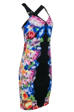 Ted Baker - Black Fitted Floral Cocktail Dress w/ Exposed Zipper Sz 6