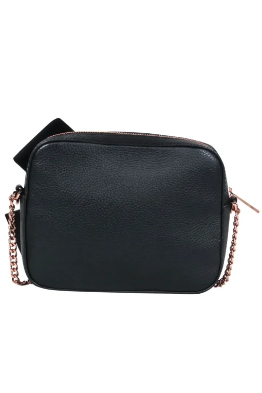 Ted Baker - Black Pebbled Leather Rose Gold Chain Crossbody w/ Bow Detail