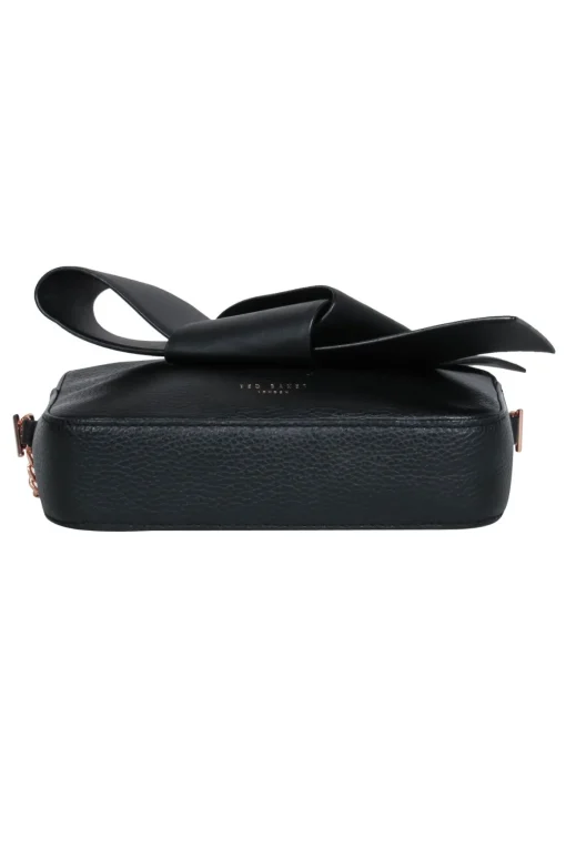 Ted Baker - Black Pebbled Leather Rose Gold Chain Crossbody w/ Bow Detail