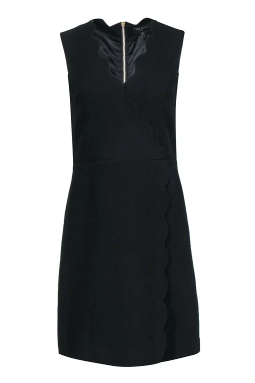 Ted Baker - Black Scalloped Sleeveless Sheath Dress Sz 6