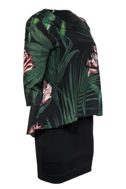 Ted Baker - Black Sheath Dress w/ Tropical Print Top Sz 6