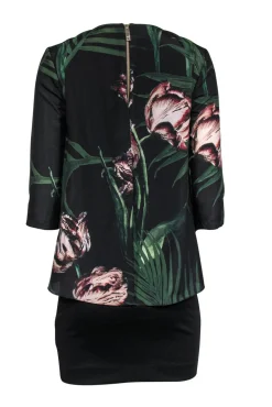 Ted Baker - Black Sheath Dress w/ Tropical Print Top Sz 6
