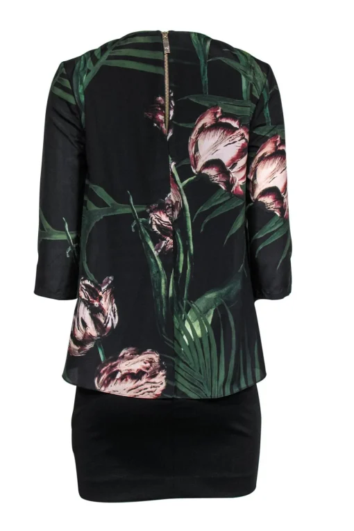 Ted Baker - Black Sheath Dress w/ Tropical Print Top Sz 6