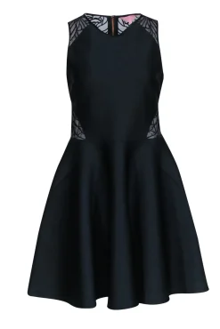 Ted Baker - Black Sleeveless Fit & Flare Dress w/ Embroidered Mesh Detail Sz 6