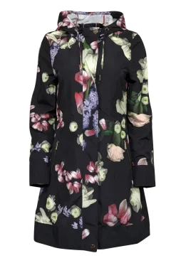 Ted Baker - Black w/ Multicolor Floral Print Parka Jacket Sz 4